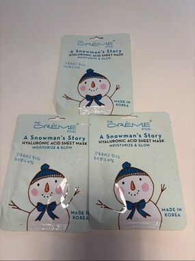 Lot of 3 The Crème Shop A Snowman's Story Hyaluronic Acid Sheet Mask NWOT